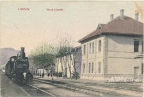1915 Tiszolc, Tisovec; vasútállomás, gőzmozdony. Hortinsky F. kiadása / railway station, locomotive (EK)