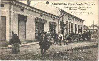 1916 Monastyryska, Monasterzyska, Monastyryshche; Rynek, Narodna Torhowia / Ringplatz / square, peoples Trade cooperative shop, B. Königs shop, horse cart