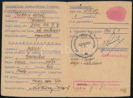 1942 Losonc, menekültek munkatábora, személyazonossági igazolás nyomdász részére / Refugee id