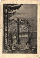 A 373. Szent István cserkészcsapat 5 éves jubileuma alkalmából / Hungarian boy scout team art postcard, Hungarian flag (kopott sarkak / worn corners)