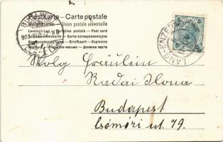 1903 Mikulás és Krampusz tandem biciklin / Saint Nicholas and Krampus on tandem bicycle s: Aug. Schu...