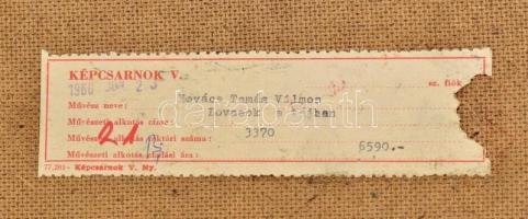 Kovács Tamás Vilmos (1951-): Lovasok a tájban, 1980. Olaj, farost, jelzett, hátoldalán autográf feli...