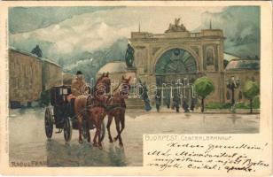 Budapest VII. Központi (Keleti) pályaudvar, lovaskocsi. Kuenstlerpostkarte No. 2874. von Ottmar Zieher. litho s: Raoul Frank