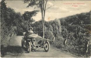 1912 Kassa, Kosice; A Bankói út autó közlekedése / road to Bankov, lady in automobile (EK)