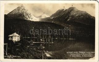 1929 Tátra, Magas-Tátra, Vysoké Tatry; Strbské pleso / Csorba-tó és hegycsúcsok / lake, mountain peaks (EM)