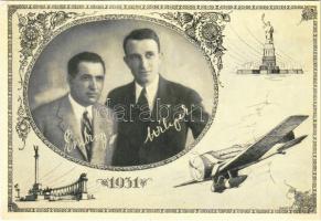 1931 Endresz György és Wilczek (Magyar) Sándor Justice for Hungary óceánrepülésének emlékére / Hungarian pilots, memorial card for their flight across the ocean. Irredenta Art Nouveau postcard
