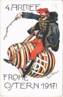 1917 A 4. hadsereg húsvéti üdvözlete / 4. Armee Frohe Ostern! Feldpostkarte / WWI K.u.k. Easter greeting art postcard s: Emil Weiss (EK)