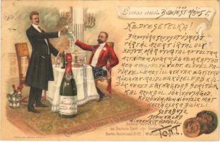 1900 Champagner Henriot & Cio, Hoflieferanten Reims. Gruss aus... / French champagne advertisement. Stengel & Co. Art Nouveau, llitho