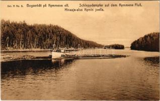 Kymijoki, Kymi; Bogserbat pa Kymenne elf / Schleppdampfer auf dem Kymenne Fluß / Kymi river, steamship, tugboat