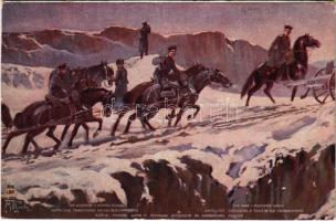 En guerre - Armee Russe. Artillerie Traversant un col des Carpathes / WWI Russian military art postcard, artillery crossing a pass in the Carpathians (EK)