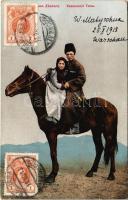 1913 Enlevement dune jeune fille. Types de Caucase / Caucasian folklore, kidnapping the bride. TCV card (EK)