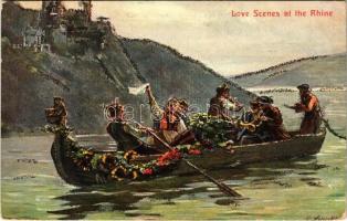 1906 Love Scenes at the Rhine. German American Novelty Art Series No. 596. German folklore art postcard (EK)