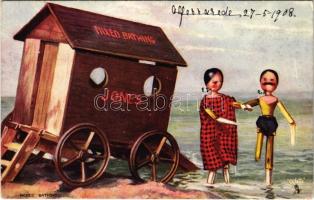 1908 Mixed bathing. Raphael Tuck & Sons Oilette Postcard 6494. At the Seaside in Dollyland (Rb)