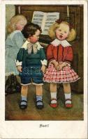 1919 Duett! / Children art postcard, singing. M. Munk Wien Nr. 713. (EK)