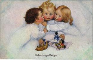 Geburtstags-Morgen! / Children art postcard, Birthday morning. M. Munk Wien Nr. 862. (ragasztónyom / glue marks)