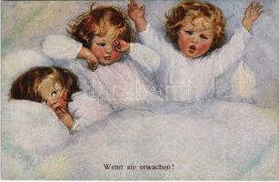 Wenn sie erwachen! / Children art postcard, waking up. M. Munk Wien Nr. 862.
