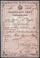 1860 Igazolási jegy, Preisz Ignácz terménykereksedő, németújvári lakos részére, 1 fl. okmánybélyeggel, hajtásnyommal, apró szakadásokkal
