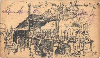 1898 (Vorläufer) Ferendia, Ferend; piac. Rajzos művészlap / market. Art postcard (EK)