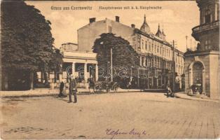 Chernivtsi, Czernowitz, Cernauti, Csernyivci; Hauptstrasse mit k.k. Hauptwache / main street and Austro-Hungarian military main guard building