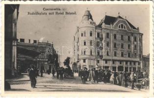 Chernivtsi, Czernowitz, Cernauti, Csernyivci; Rudolfsplatz mit Hotel Bristol / square, market, hotel, shop of H. Trichter (EK)
