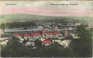 1917 Chernivtsi, Czernowitz, Cernauti, Csernyivci; Gesamtansicht mit Bahnhof / railway station