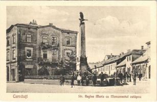 Chernivtsi, Czernowitz, Cernauti, Csernyivci; Str. Regina Maria cu Monumentul ostasesc / street and statue, shop of Josef Hildebrand