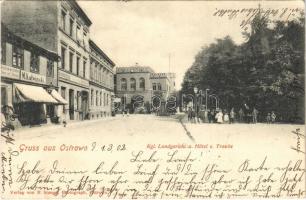 1902 Ostrowo, Kgl. Landgericht u. Hotel z. Traube / street, hotel, district court, shops of M. Kalwinski