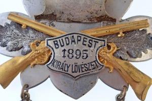 1895. "Budapest Király Lövészet" nagyméretű részben aranyozott, ezüstözött sportlövő díszj...