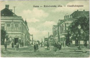 Árpatarló, Ruma; Vasút utca, üzletek / Kolodvorska ulica / Eisenbahngasse / railway street, shops