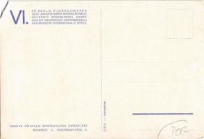 1935 Budapest, VI. Főiskolai Világbajnokság reklámlapja. magyar Főiskolai Sportegyletek Egyesülése k...