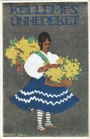 1926 Kellemes Ünnepeket! Rigler József Ede kiadása / Hungarian greeting art postcard s: Pataky Sára (EK)