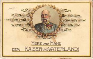 Franz Josef I. Herz und Hand dem Kaiser und Vaterland! / Franz Joseph. F.W.B. 140. Art Nouveau, floral, litho (EK)