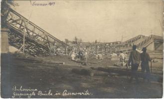 1917 Chernivtsi, Czernowitz, Cernauti, Csernyivci (Bukovina); Gesprengte Brücke / szétlőtt híd / destroyed bridge. photo