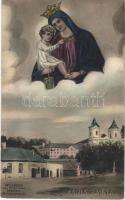 1907 Máriaradna, Radna (Lippa, Lipova); tér. Montázs Szűz Máriával és a kis Jézussal. Szt. László magyar házi ipar műintézet / square. Montage with Virgin Mary and Jesus  (EK)