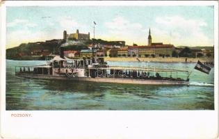 1907 Szamos monitor Pozsonynál, Dunaflottilla. Bediene dich allein / Donauflottille / Hungarian Danube Fleet river guard ship in Pressburg (Bratislava) (Rb)