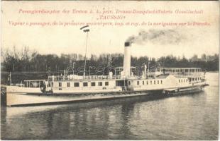 1909 TAUSSIG oldalkerekes személyszállító gőzhajó. Divald Károly / Passagierdampfer der Ersten k.k. priv. Donau-Dampfschiffahrts Gesellschaft / Hungarian passenger steamship (Rb)