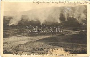 1914-1915 Lipnik felgyújtása / Weltkrieg, nach der Erstürmung von Lipnik wird dasselbe in Brand gesetzt / WWI K.u.k. military, Lipnik set on fire (EK)