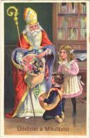 1939 Üdvözlet a Mikulástól / Saint Nicholas greeting art, litho