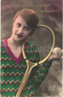 Teniszező hölgy / Lady with tennis racket. Lola 170