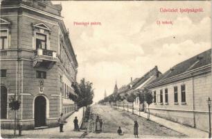 1907 Ipolyság, Sahy; Pénzügyi palota, új telkek, utca / financial palace, street