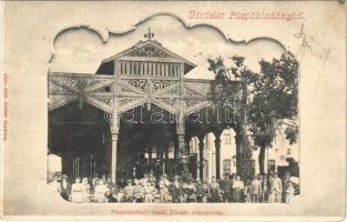 1905 Püspökladány, Vasútállomás faszerkezetes előcsarnoka. Özv. Illés Elekné kiadása, Art Nouveau