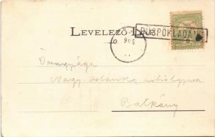 1905 Püspökladány, Vasútállomás faszerkezetes előcsarnoka. Özv. Illés Elekné kiadása, Art Nouveau