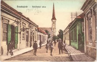 Érsekújvár, Nové Zamky; Széchenyi utca, templom. Vasúti levelezőlapárusítás 322. / street view with church Nagyaukcióra
