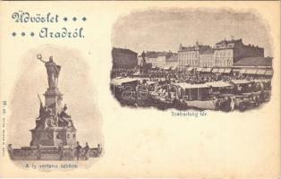 Arad, Szabadság tér, 13 vértanú szobra, piac, üzletek. Bloch H. 13. / square, market, shops, martyrs statue