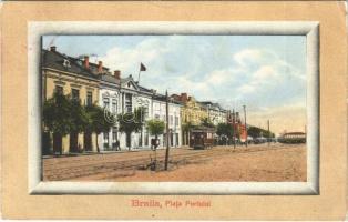 1911 Braila, Piata Portului / square, tram (EK)