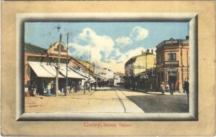1911 Galati, Galatz; Strada Tecuci, 53 Bucurestianu Manufactura / street, shop of Nicolae Duga, tram
