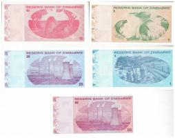 Zimbabwe 2009. 1$ + 5$ + 10$ + 20$ + 50$ T:I Zimbabwe 2009. 1 Dollar + 5 Dollars + 10 Dollars + 20 Dollars + 50 Dollars C:UNC