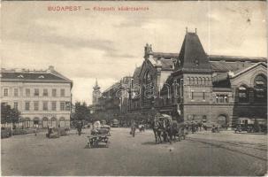 Budapest IX. Központi Vásárcsarnok, lovaskocsik, villamos, Nádor szálloda és kávéház