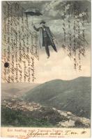 1906 Trencsén, Trencín; Ein Ausflug. Verlag von Franz Lazar / Montázs esőernyős úrral / Montage with gentleman and umbrella