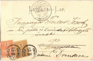 1906 Trencsén, Trencín; Ein Ausflug. Verlag von Franz Lazar / Montázs esőernyős úrral / Montage with...